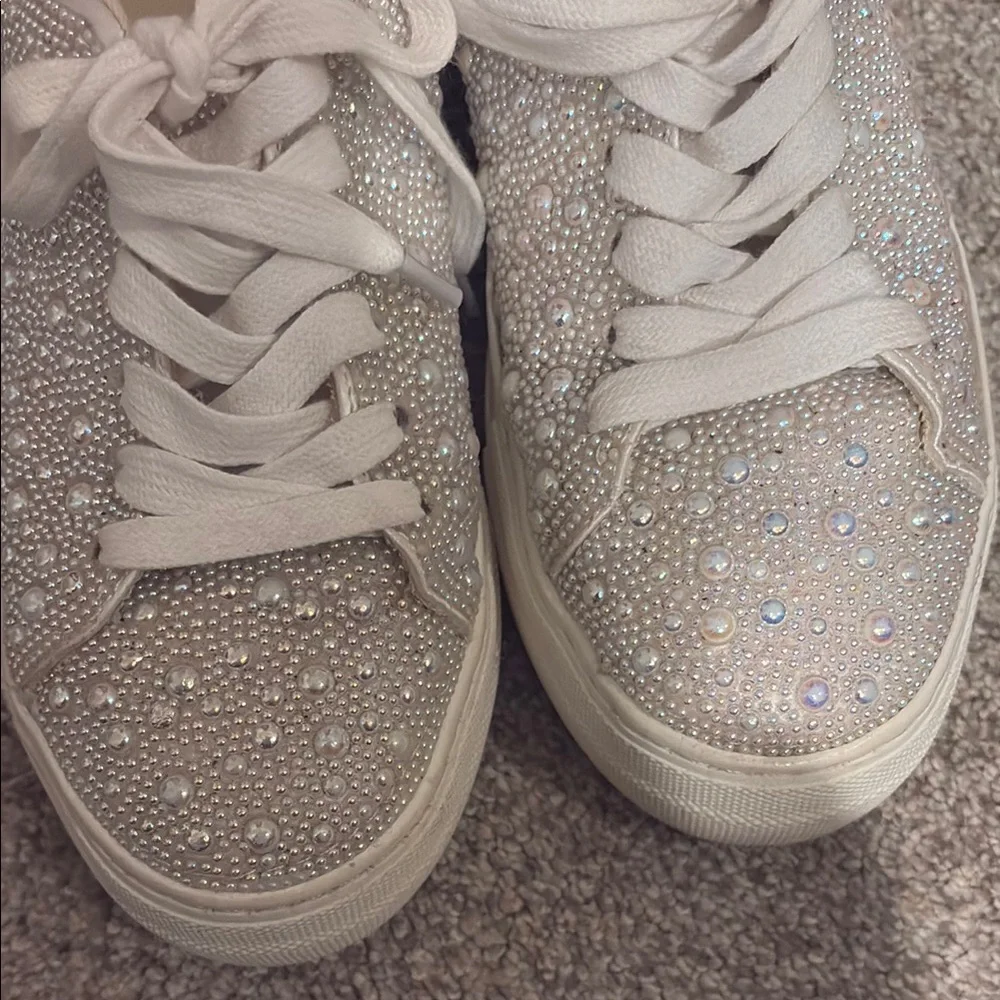 Betsey Johnson White Sneakers with Glittery Upper and Padded Tongue - Picture 4 of 6